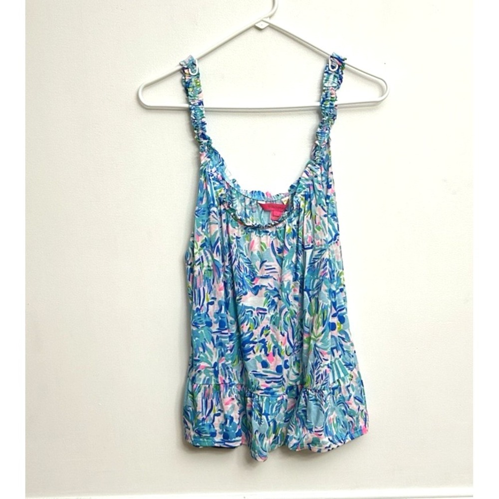 Lilly Pulitzer Loro Tank Top Women's L Rainforest Pima Cotton Vacay Resort Beach